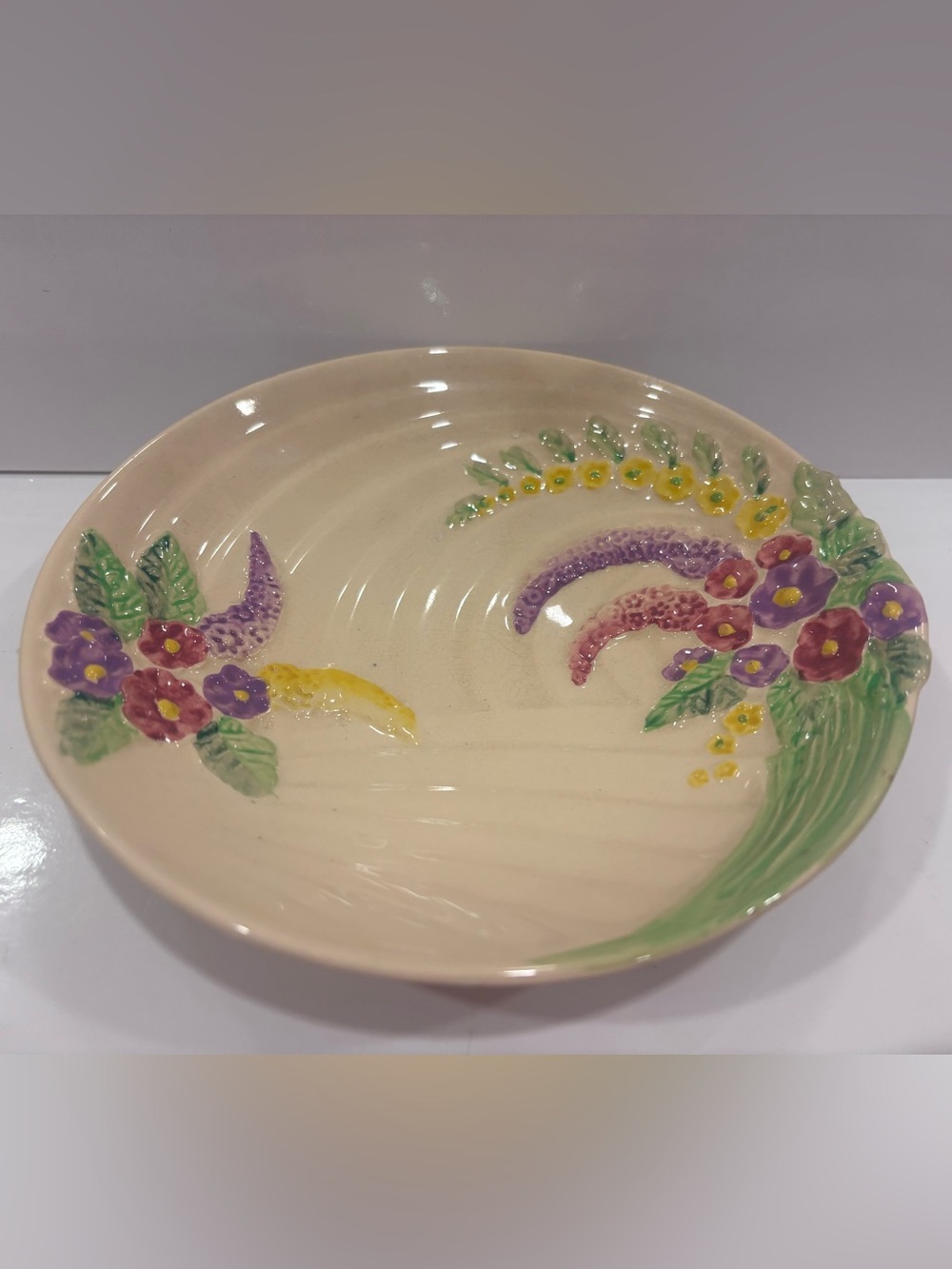 Vintage Wade Harvest Ware Plate/bowl 7”- Raised Handpainted Flowers- England